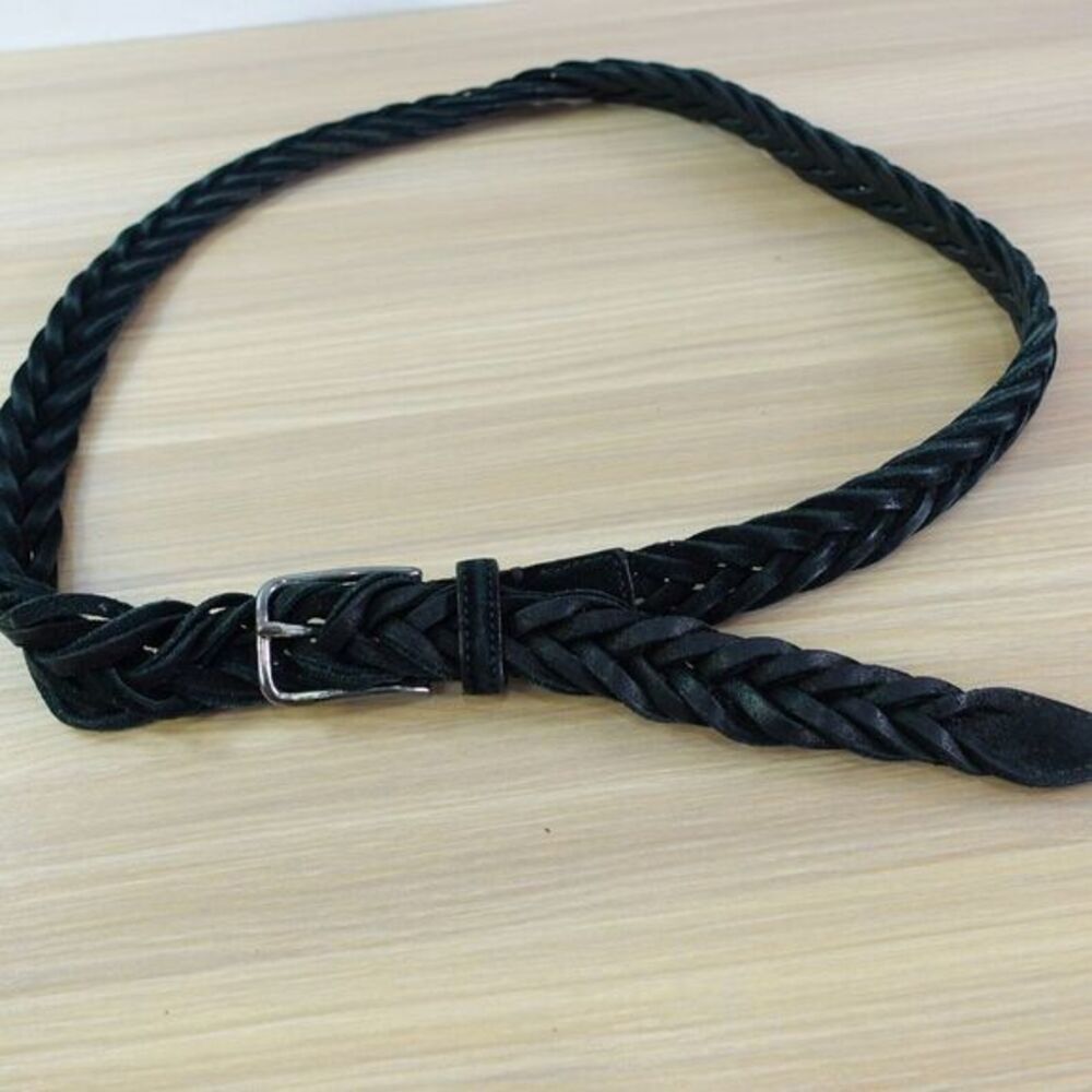 Black Leather Braided Woven Dress Belt Women Medium‎ Large 36 Preppy Chic Basic